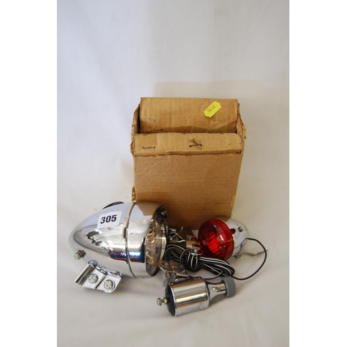 305 - MILLER CHROME CYCLE LAMP, REAR LIGHT & DYNAMO AND INSTRUCTIONS