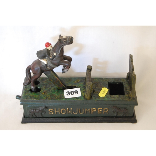 309 - CAST IRON SHOW JUMPER MONEY BANK