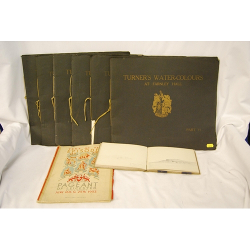 307 - PENCIL SKETCHBOOK BY J.C. EASTBURY, 1932 PAGEANT OF LEICESTER PROGRAMME AND 6 VOLUMES TURNERS WATERC... 