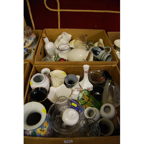 327 - 2 BOXES OF MISCELLANEOUS JUGS, VASES, ETC