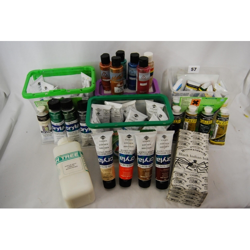 57 - 11 TUBES WINDSOR & NEWTON ACRYLIC PAINTS, 12 TUBES DALER-ROWNEY ACRYLIC PAINTS, 13 TUBES CRYLA ACRYL... 