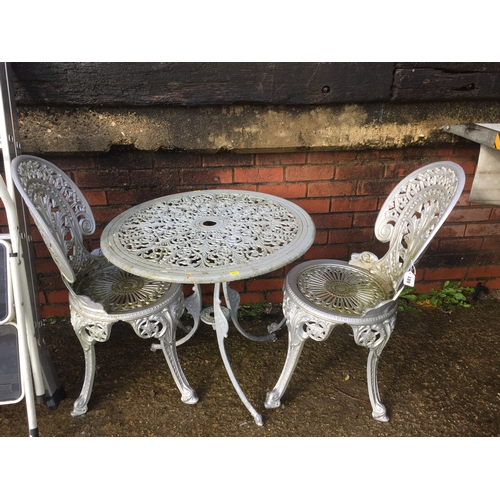 681 - CIRCULAR METAL GARDEN TABLE AND 2 CHAIRS