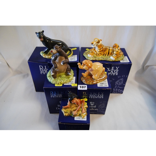 107 - 5 BOXED ROYAL DOULTON DISNEY SHOWCASE FIGURES COMPRISING BAGHEERA, SHERE KHAN, BABY ELEPHANT, BALOO ... 