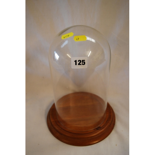 125 - SMALL GLASS DOME WITH WOODEN BASE (28CM HIGH)