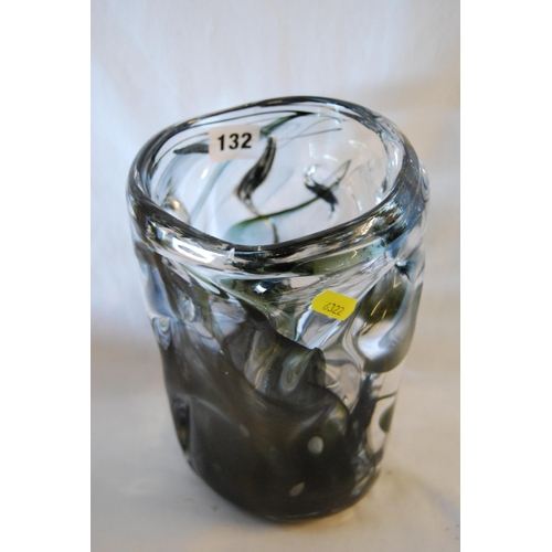 132 - ART GLASS VASE WITH BLACK SWIRLS