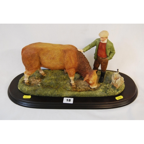 18 - LARGE COUNTRY ARTISTS GROUP OF LIMOUSIN BULL WITH FARMER 