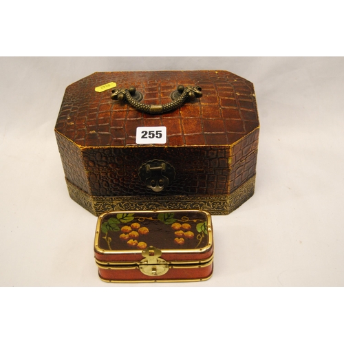 255 - VINTAGE FAUX CROCODILE SKIN BOX AND SMALL PAINTED BOX