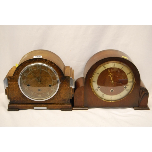 268 - 2 VINTAGE OAK CASED MANTLE CLOCKS