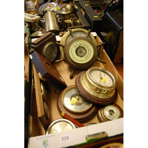 335 - 2 BULK CLOCKS, 4 ANEROID BAROMETERS