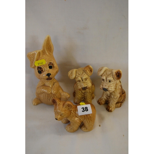 38 - SYLVAC POTTERY RABBIT, 2 TERRIERS & BEAR