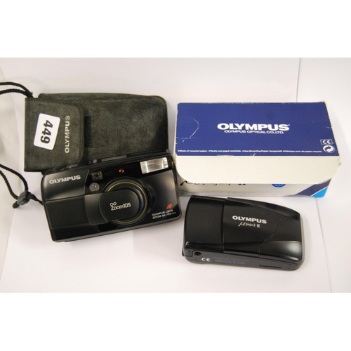 449 - OLYMPUS MJU11 ALL WEATHER FILM CAMERA & OLYMPUS ULTRA COMPACT 38-106 ZOOM CAMERA