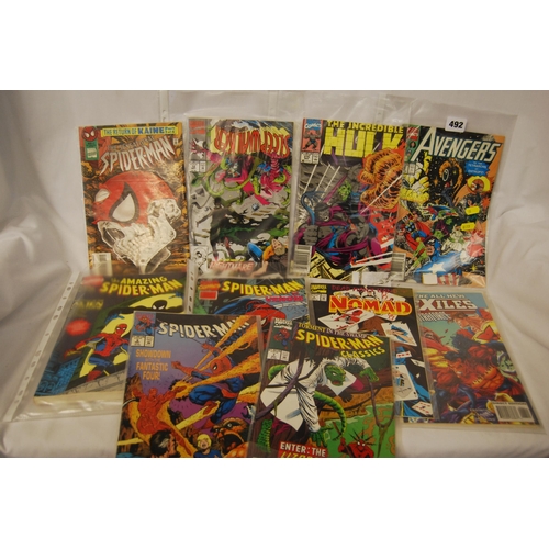 492 - 10 MARVEL COMICS INCLUDING SPIDERMAN, NOMAD, SLEEPWALKER, HULK, AVENGERS, ETC