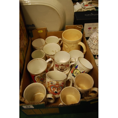 62 - 13 COMMEMORATIVE MUGS & CIRCULAR PIN BOX