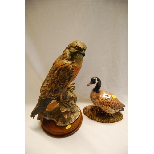 66 - PORCELAIN DUCK BY SIR RAMIKINS OF NORFOLK 1990 AND CAPODIMONTE STYLE KESTRAL