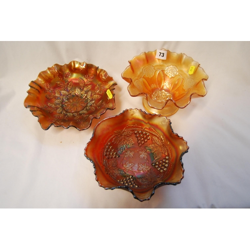 73 - 3 CARNIVAL GLASS BOWLS