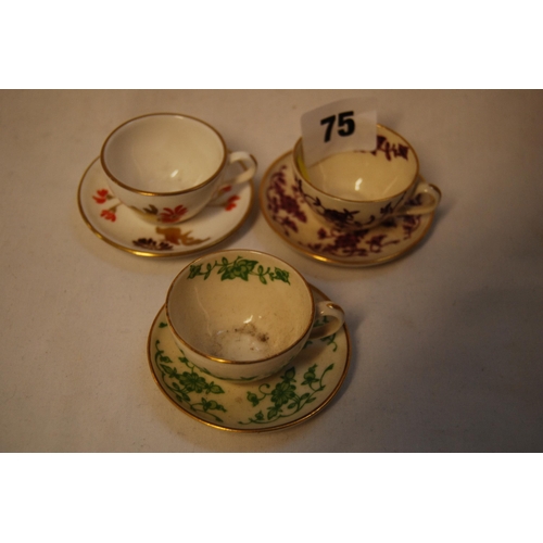 75 - 3 MINIATURE TEACUPS & SAUCERS