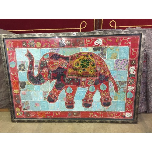 694 - LARGE FRAMED TAPESTRY WALL COVER DEPICTING INDIAN ELEPHANT