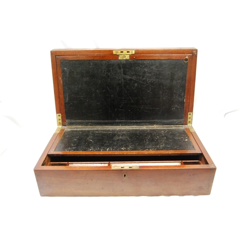 160 - 19TH CENTURY MAHOGANY WRITING SLOPE WITH FITTED INTERIOR, BRASS RECESSED HANDLES