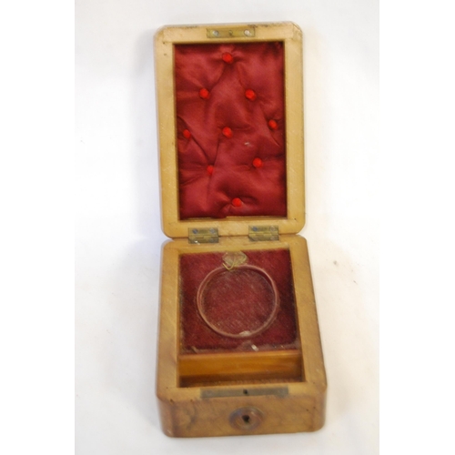 194 - 19TH CENTURY WALNUT POCKET WATCH BOX WITH HINGED LID AND FITTED INTERIOR