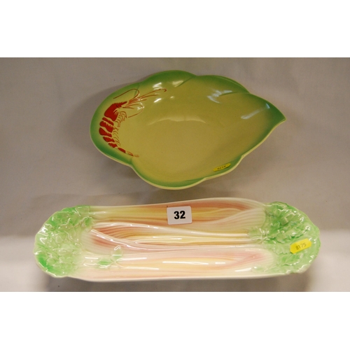 32 - ROYAL WINTON LEAF SHAPED LOBSTER DISH AND ROYAL WINTON CELERY DISH