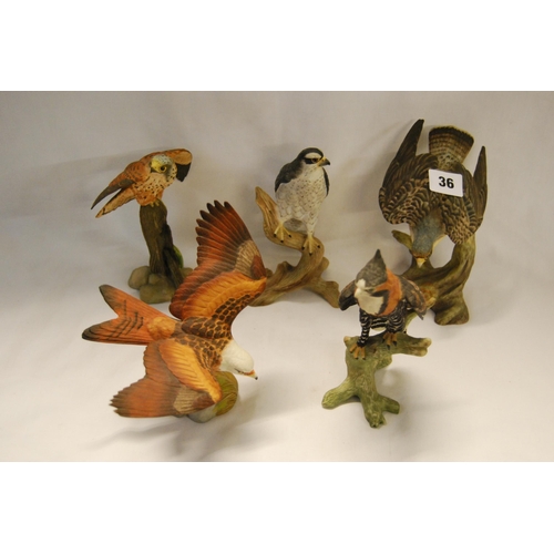 36 - 5 FRANKLIN MINT PORCELAIN BIRDS