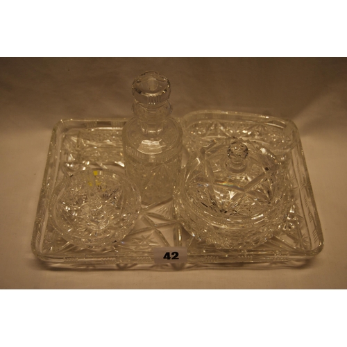 42 - LEAD CRYSTAL CUT GLASS DRESSING TABLE SET & TRAY