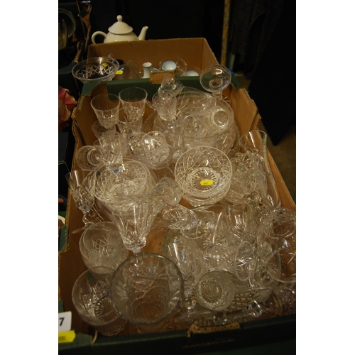 57 - QUANTITY OF CUT GLASS DRINKING GLASSES, BOWLS, VASES, ETC