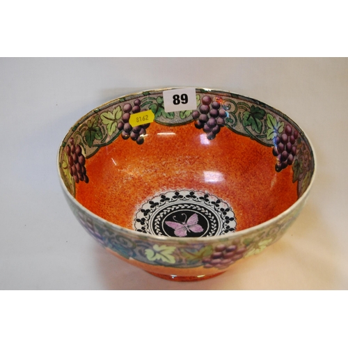 89 - MALING ORANGE LUSTRE BOWL WITH GRAPEVINE BORDER (21CM DIAMETER)