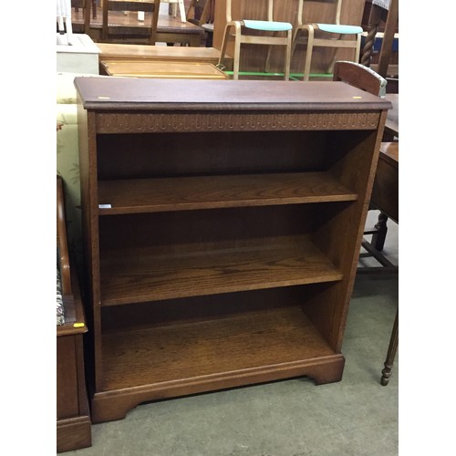 537 - MODERN OAK HALL SEAT, BOOKCASE, STEREO CABINET AND TV CABINET