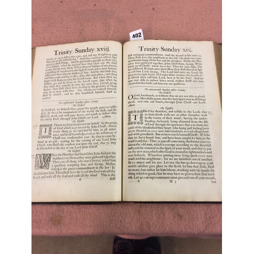 402 - 17TH/18TH CENTURY BOOK OF COMMON PRAYER PRINTED IN THEATRE IN OXFORD