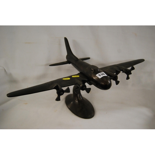 138 - BRONZE MODEL AEROPLANE ON STAND