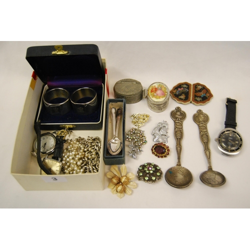 3 - QUANTITY OF MISCELLANEOUS ITEMS INCLUDING WRISTWATCHES, NAPKIN RINGS, TRINKET BOXES, ETC