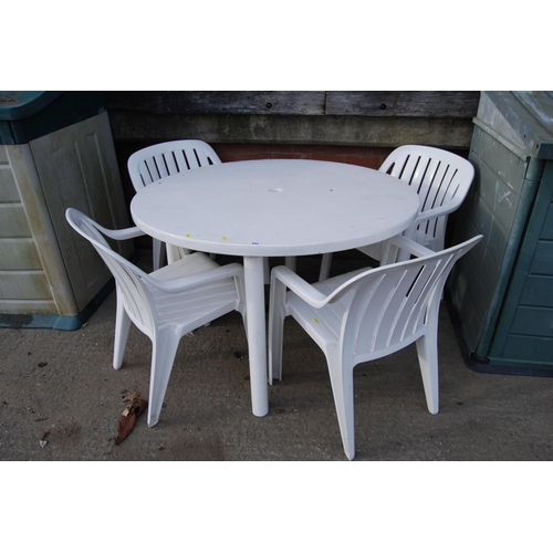 592 - WHITE PLASTIC TABLE & 4 CHAIRS