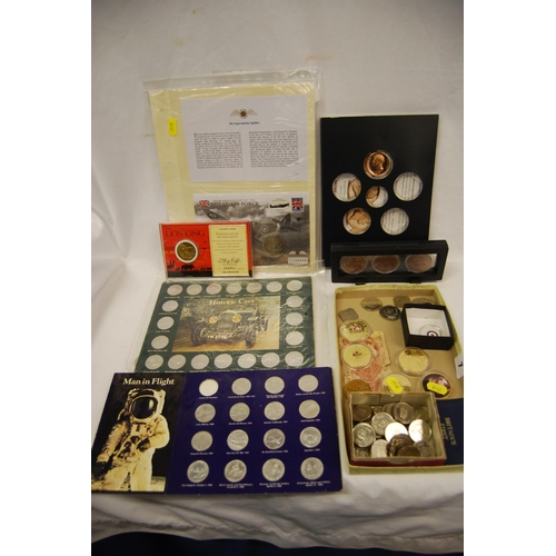 7 - QUANTITY OF COINS, FIRST DECIMAL COINS, SPITFIRE COMMEMORATIVE COIN COVER, ETC