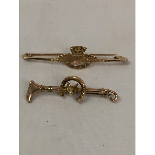 20 - RNDS GOLD TIE PIN, RIDING CROP, 9CT GOLD CRAVAT PIN (2.5gms)