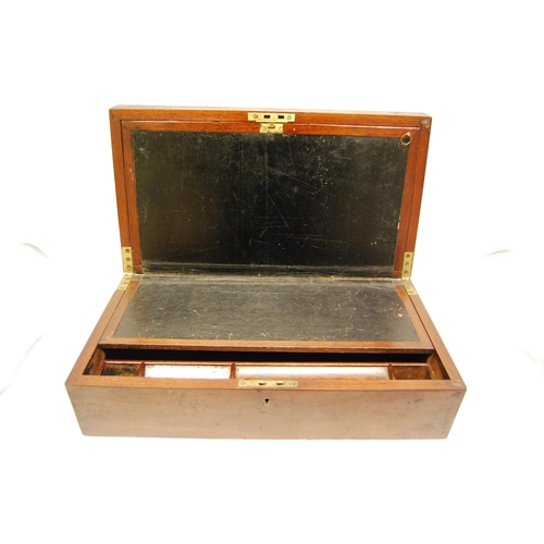 122 - 19TH CENTURY MAHOGANY WRITING SLOPE WITH FITTED INTERIOR, BRASS RECESSED HANDLES