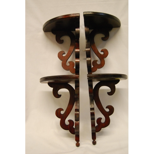 127 - PAIR OF CARVED FRETWORK CORNER WALL BRACKETS