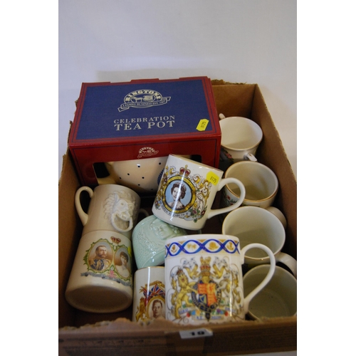 19 - 11 COMMEMORATIVE MUGS, BOXED RINGTONS CELEBRATION TEAPOT