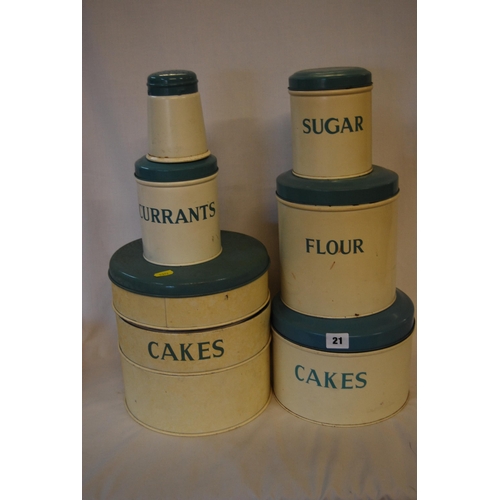 21 - SET OF 6 VINTAGE KITCHEN STORAGE TINS