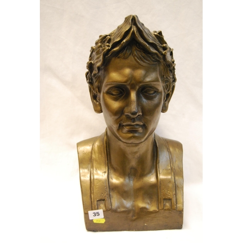 35 - VINTAGE BRONZED CERAMIC BUST OF ROMAN WARRIOR