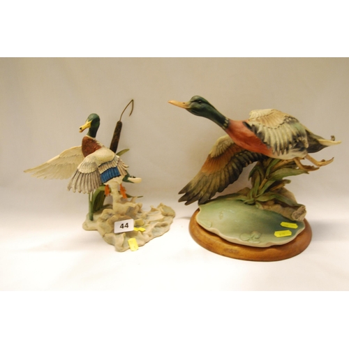 44 - TWO SCULPTURES OF MALLARD DUCKS TAKING FLIGHT, ONE BY FLORENCE 1982 AND ONE BY BORDER FINE ARTS 1983