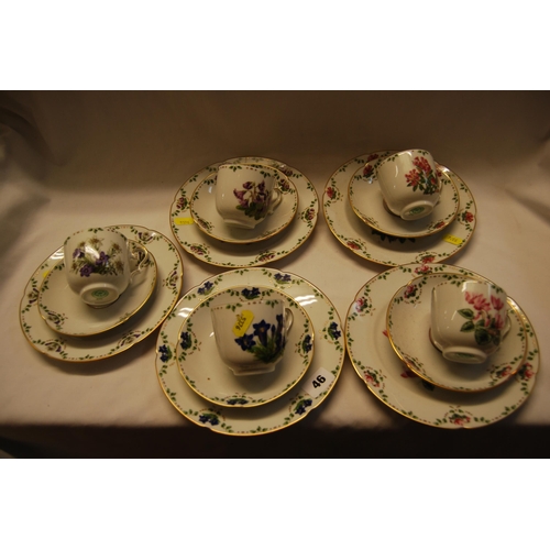 46 - GERMAN BOTANICAL DECORATED PART TEA SERVICE COMPRISING 15 PIECES