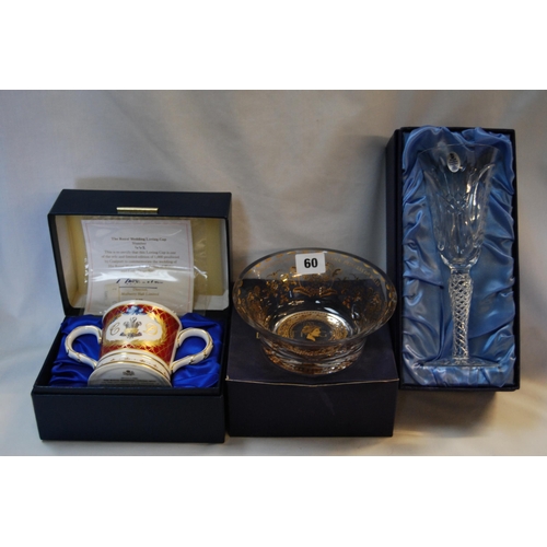 60 - COALPORT ROYAL WEDDING LOVING CUP 1981, ROYAL DOULTON CUT GLASS WINE 