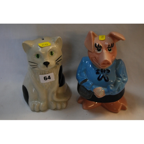 64 - WADE POTTERY CAT MONEY BOX AND WADE LADY HILARY MONEY BOX