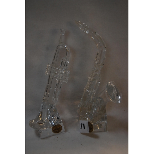 71 - 2 CRYSTAL D'ARQUES LEAD CRYSTAL SAXOPHONE & TRUMPET PAPERWEIGHTS