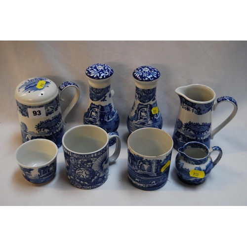 93 - SPODE ITALIAN DESIGN SALT & PEPPER, FLOUR SHAKER, MUGS, JUGS, ETC