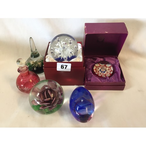 67 - JAFFE ROSE MILLEFIORI GLASS PAPERWEIGHT AND 5 OTHERS