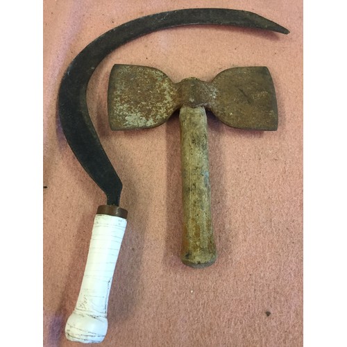 229 - 19TH CENTURY TWO HEADED AXE & SICKLE