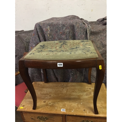 425 - VINTAGE MAHOGANY DRESSING STOOL WITH TAPESTRY TOP