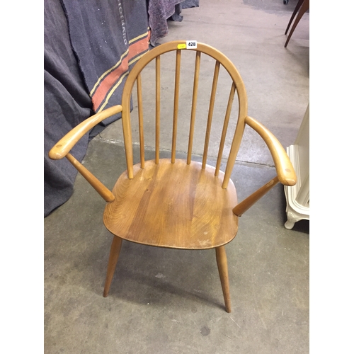 428 - ERCOL HOOP AND SPINDLE BACK WINDSOR DINING ARMCHAIR (GOLD LABEL)